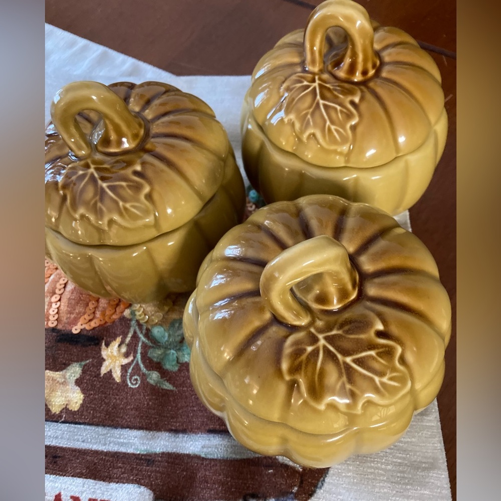 Set of 4 Pumpkin-Shaped Ceramic soup 🥣 bowls or containers 🫙